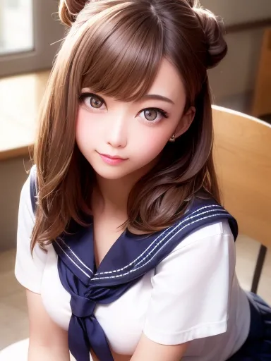 Japanese women、high school girl、16 years old, Anatomically correct, Perfect Anatomy, very cute, beautiful, (Sailor suit:1.2), ((...
