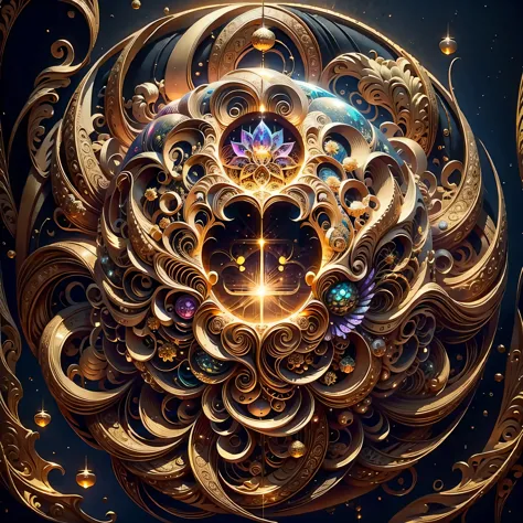 Highest image quality, ultra high definition, masterpiece, flower of life, Enlightenment, koy fish, golden dragon, light and sha...