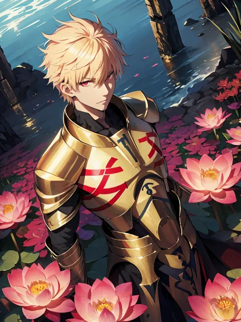 fate grand order (absurdres, highres, ultra detailed, HDR), masterpiece, best quality, Gilgamesh, 1man, solo, handsome, short ha...