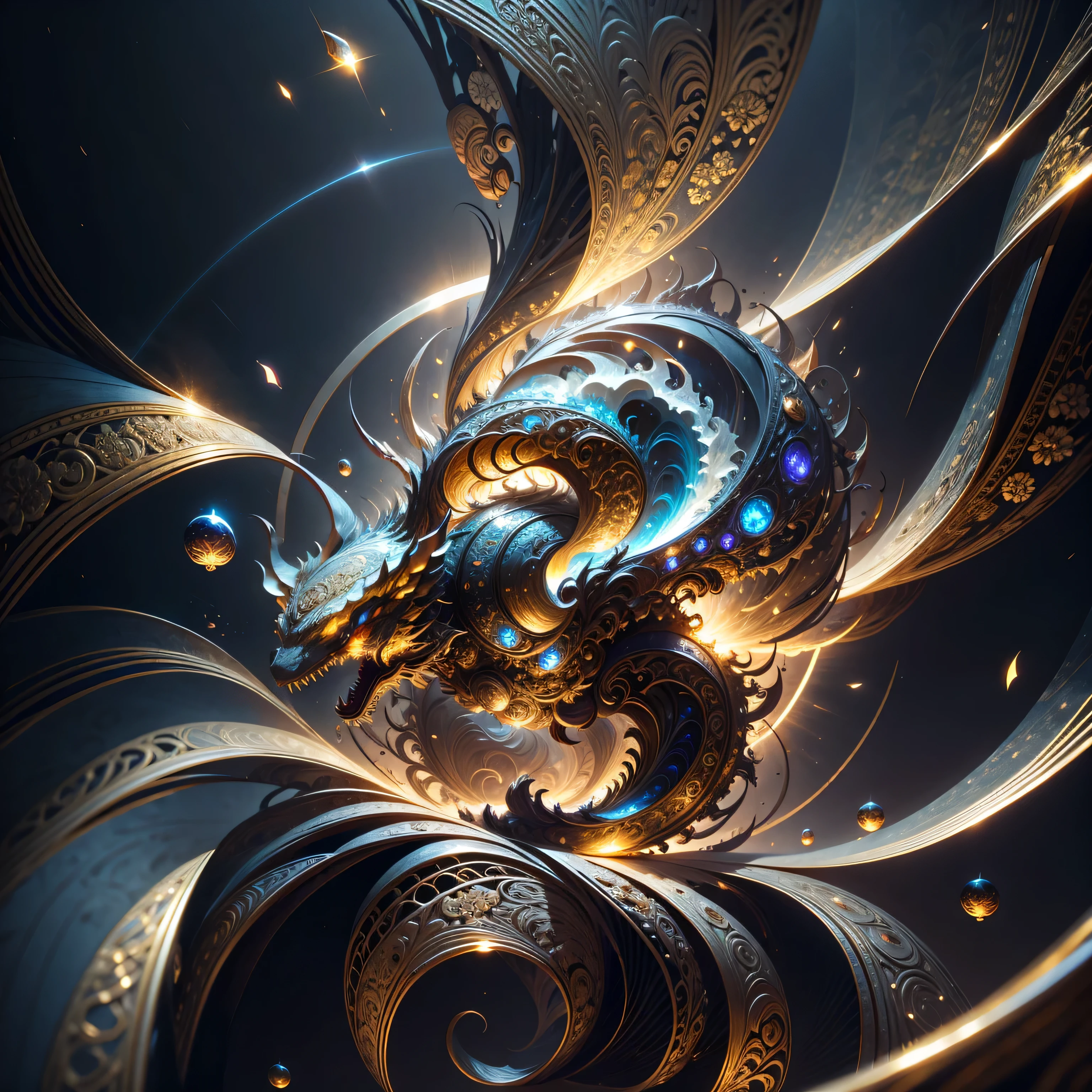 Highest image quality, ultra high definition, masterpiece, flower of life, Enlightenment, koy fish, golden dragon, light and shadow, particle light, particle special effects, Bioluminescence, beautiful romance, beautiful, dream highest quality, ultra high definition, masterpiece, exquisite CG, exquisite details, rich picture layers, beautiful, perfect details, best quality, highest image quality, high resolution, high definition, 16k, 8k, UHD, HDR, HD,--v5,--ar