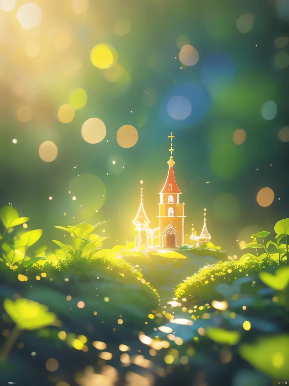 (masterpiece, best quality:1.2), Close up of a cartoon castle on a green background, Cute numbers艺术, Beautifully detailed digital art, 4k high definition illustration wallpaper, Cute numbers, Blurred dream picture, 4k hd wallpaper illustration, Cute 3d rendering, A beautiful artistic illustration, 2d illustration, 2d illustration, Blurred dreamy illustration, Epic Concept Art. Bokeh