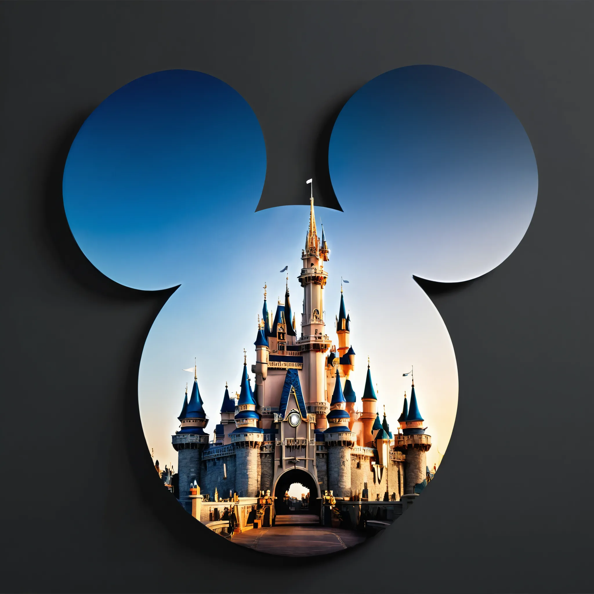 Mickey's silhouette, blank background, double exposure，dream castle