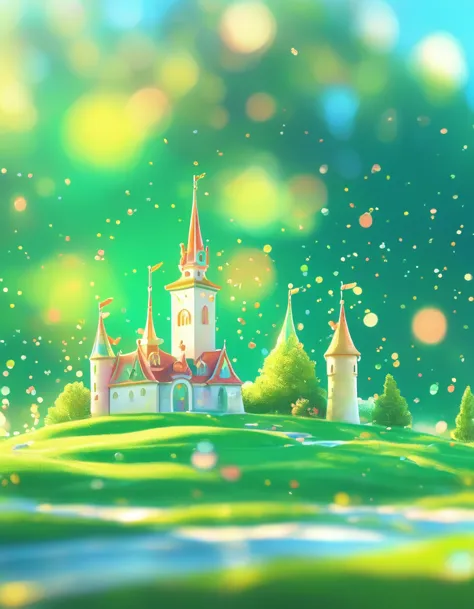 (masterpiece, best quality:1.2), close up of a cartoon castle on a green background, cute numbers艺术, beautifully detailed digita...