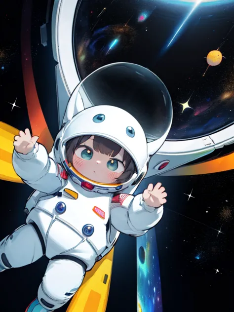 masterpiece，Best image quality，Kawaii Design, (((10 people)))、(((Spacewalk together)))，The most beautiful girl of all time、Littl...