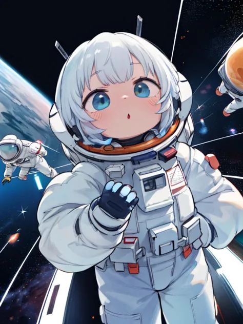 masterpiece，Best image quality，Kawaii Design, (((10 people)))、(((Spacewalk together)))，The most beautiful girl of all time、Littl...