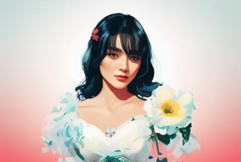 there is a woman with black hair and a flower in her hair, vector art by mads berg, winner of the behance contest, digital art, ...