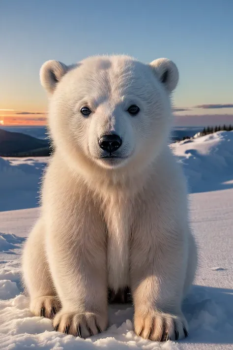 ((best quality, masterpiece, ultra high res, ultra-detailed, photo realistic, hyper realistic)), raw photo, 1 little polar bear ...