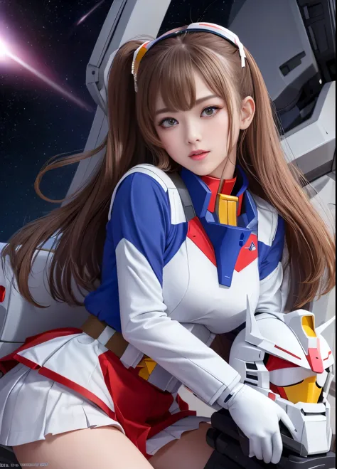 (highest quality)、(masterpiece)、detailed、realism、Mobile Suit Gundam F91 personification、Great highlights on the upper body, Powe...