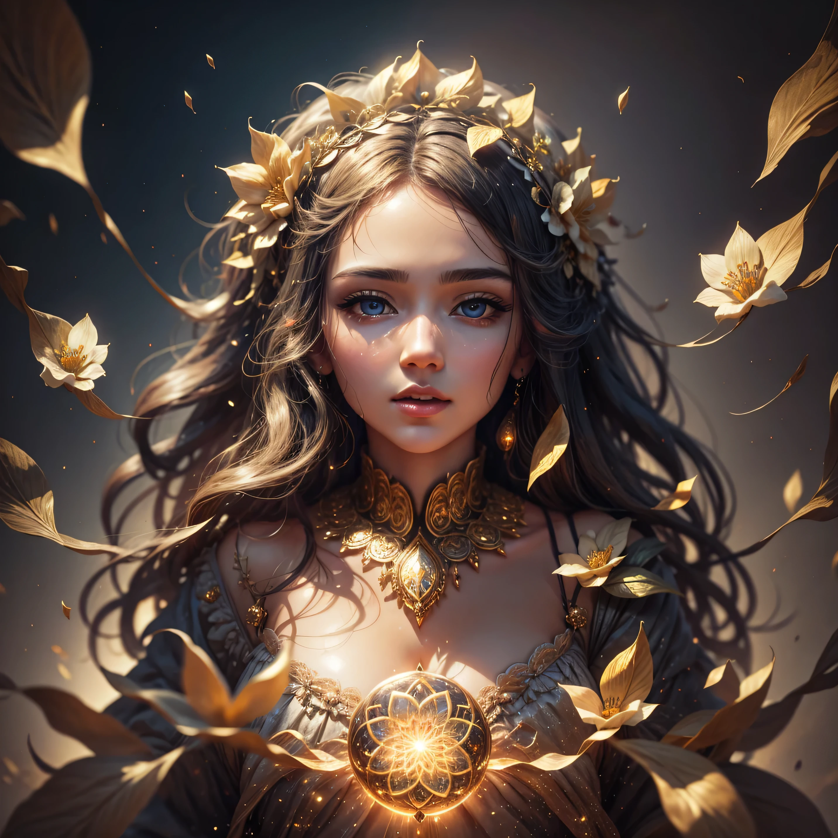 Highest image quality, ultra high definition, masterpiece, flower of life, Enlightenment, golden heart, celestial being transcending, beautiful lady, depth in eyes, super realistic eyes, light and shadow, particle light, particle special effects, Bioluminescence, beautiful romance, beautiful, dream highest quality, ultra high definition, masterpiece, exquisite CG, exquisite details, rich picture layers, beautiful, perfect details, best quality, highest image quality, high resolution, high definition, 16k, 8k, UHD, HDR, HD,--v5,--ar
