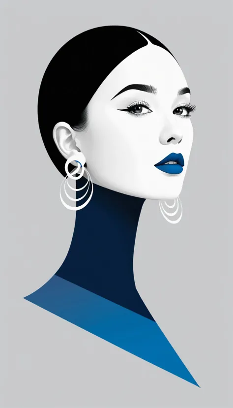 (((vector，flat form style，illustration，digital art illustration)))，1 girl，unique，pretty face，earrings，fullbody，shoulder，black hi...