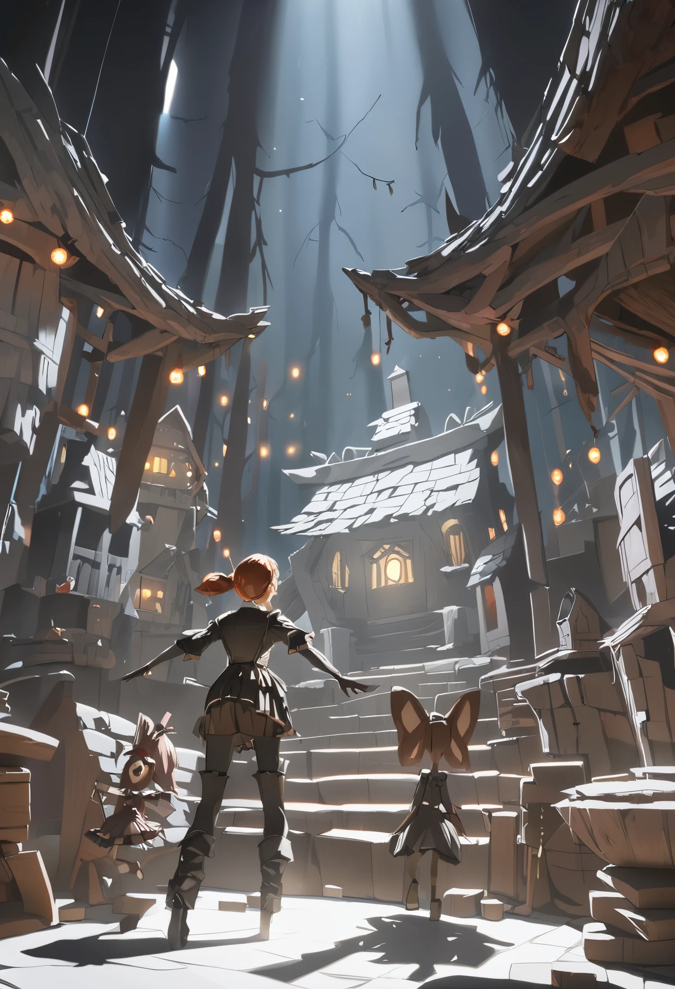 highres, unparalleled masterpiece, detailed background, absurdres, perfect anatomy(Hansel and Gretel)good lighting, volumetric lighting, cinematic shadow,