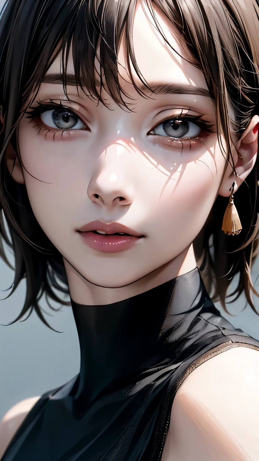 (highest quality、8k、32k、masterpiece)、(Realistic)、(Realistic:1.2)、(High resolution)、Very detailed、Very beautiful face and eyes、1 girl、Round and small face、(Droopy eyes:1.3), Tight waist、Delicate body、(close、highest quality、Attention to detail、Rich skin detail)、(highest quality、8k、Oil paint:1.2)、Very detailed、(Realistic、Realistic:1.37)、Bright colors