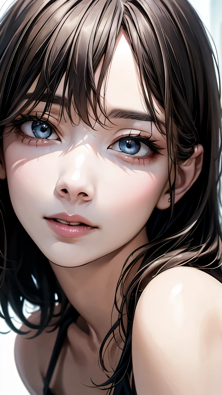 (highest quality、8k、32k、masterpiece)、(Realistic)、(Realistic:1.2)、(High resolution)、Very detailed、Very beautiful face and eyes、1 girl、Round and small face、(Droopy eyes:1.3), Tight waist、Delicate body、(close、highest quality、Attention to detail、Rich skin detail)、(highest quality、8k、Oil paint:1.2)、Very detailed、(Realistic、Realistic:1.37)、Bright colors