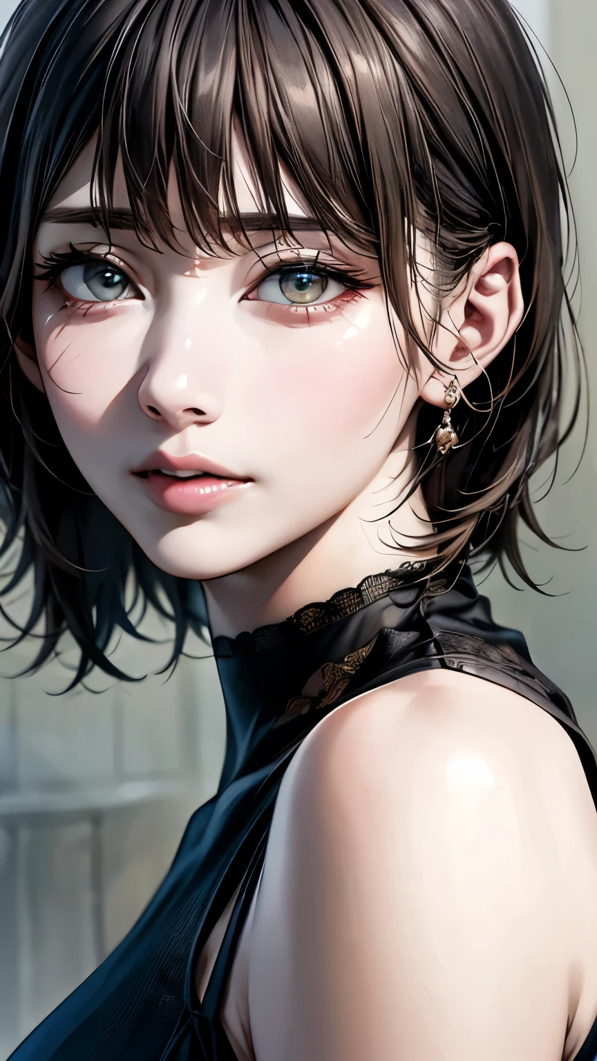 (highest quality、8k、32k、masterpiece)、(Realistic)、(Realistic:1.2)、(High resolution)、Very detailed、Very beautiful face and eyes、1 girl、Round and small face、(Droopy eyes:1.3), Tight waist、Delicate body、(close、highest quality、Attention to detail、Rich skin detail)、(highest quality、8k、Oil paint:1.2)、Very detailed、(Realistic、Realistic:1.37)、Bright colors