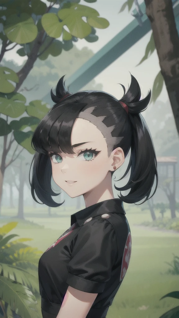 Marnie, asymmetrical bangs, Sozinho, twintails, fita, hair fita, gargantilha, joia, red fita, brincos, black gargantilha, cabelo medio, olhos verdes, feliz, sorriso, olhando para o espectador, 