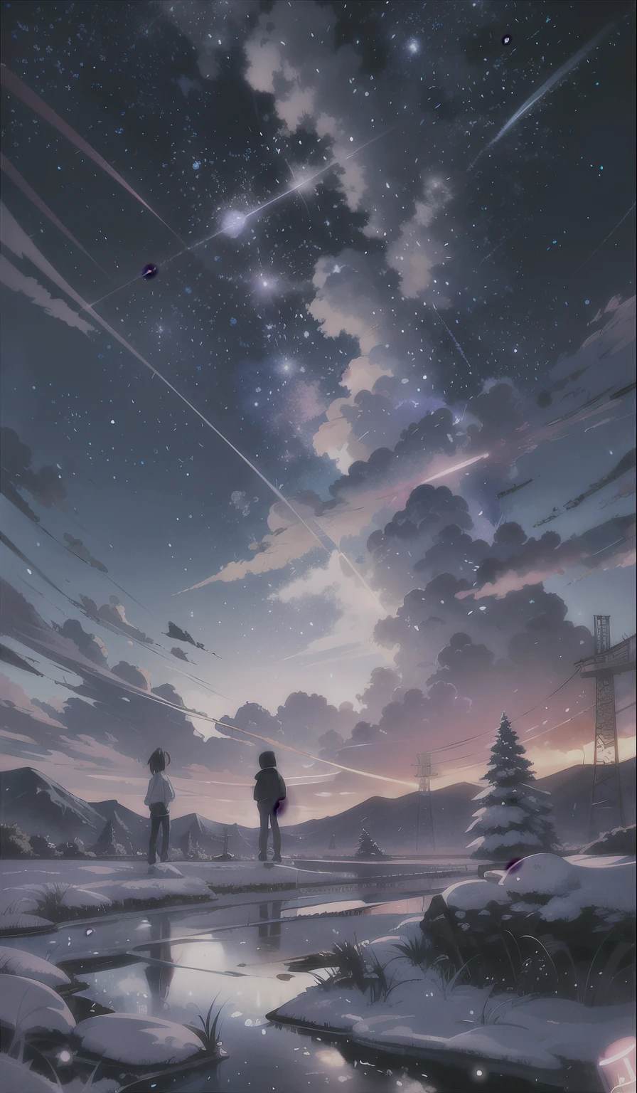 Un chico animado escuchando música en un teléfono Nokia de teclas con auriculares puestos, de pie sobre una roca mirando al cielo, cielos cósmicos. por Makoto Shinkai, Makoto Shinkai Cyril Rolando, hermosa escena de anime, cielo animado, Fondo de pantalla de arte anime 4K, fondo de pantalla de arte anime 4k, fondo de pantalla de arte anime 8 K, anime hermosa escena de paz, al estilo de makoto shinkai, Fondo de pantalla animado 4K