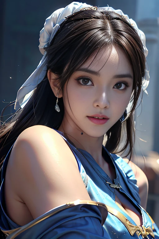 Chun-Li aus Street Fight II,Das perfekte Chun-Li-Kostüm,Blaues chinesisches Kleid mit goldenen Linien,Brötchenkopf,Gute Abdeckung,Kampfpose,Meisterwerk、1 schönes Mädchen、wunderschöne Augen、geschwollene Augen、höchste Qualität, 超Hohe Auflösung, (Wirklichkeit: 1.4), Kinobeleuchtung、japanisch、asiatische Schönheit、Koreanisch、so schön、Schöne Haut、Körper nach vorne gerichtet、Gesicht Nahaufnahme、(ultra-realistisch)、(Hohe Auflösung)、(8k)、(Sehr detailiert)、(Beautiful and wunderschöne Augen)、(Sehr detailiert)、 (Wand-)、Detailliertes Gesicht、helle Beleuchtung、professionelle Beleuchtung、Blick ins Publikum、Schau geradeaus、Diagonal bangs、Nogizaka-Idol、Koreanisch Idolasterpiece, höchste Qualität, Meisterwerk, höchste Qualität, perfektes Gesicht, perfekte braune Augen mit weißer Sklera, Schlechter Zug -5, allein, 1 Mädchen, Oberkörper, braune Haare, Aus SF2, Chinesische Sprachdienste, lächeln, muskulöse Frau, blaue Kleidung, Strumpfhose, Beckenvorhang, Kurze Puffärmel, Gute Abdeckung, Schärpe, Auswertung:Sicherheit, Dekollete