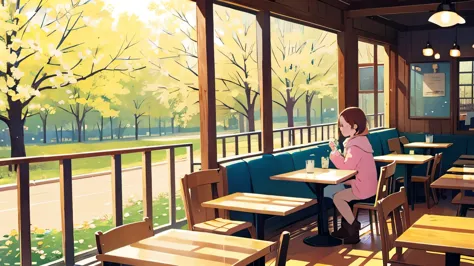 a warm and cozy cafe　spring weather