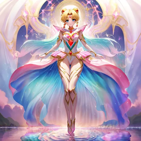 (ohwx) Sailor Moon basks in a cascading aura of mystical enchantment, radiating vibrant waves of magical energy. She gracefully ...