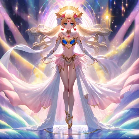(ohwx) Sailor Moon basks in a cascading aura of mystical enchantment, radiating vibrant waves of magical energy. She gracefully ...