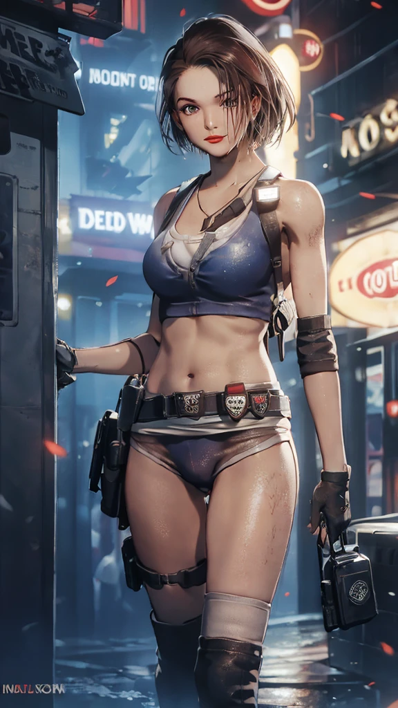 beautiful girl, 18 years old, medium breasts,wet, camel toe, red lips ,
White underwear, sexy pose,
Resident evil, Jill Valentine,