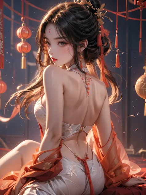Gentle and lovely Chinese beauty, Exquisite and sexy clavicle, Charming goose egg face, Double eyelids, Bright peach blossom eye...