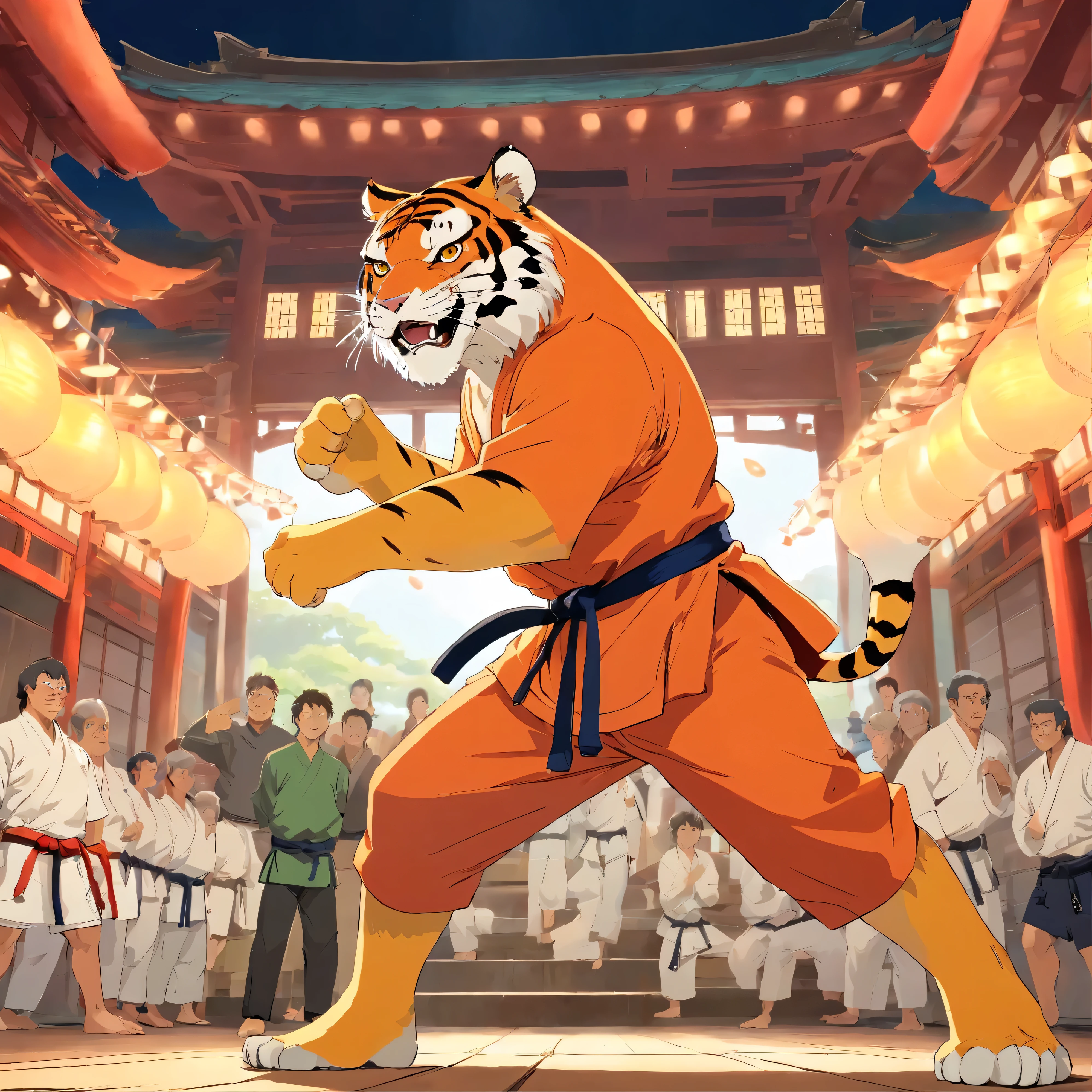 tiger, karate, mishima dojo, anime, studio ghibli style,