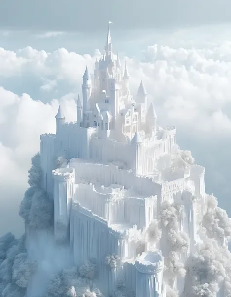 (A white dream castle on a high cliff face), (Minimalist composition), (Cloudy, rainy,)
Large distant view, (surrealism), (clean...