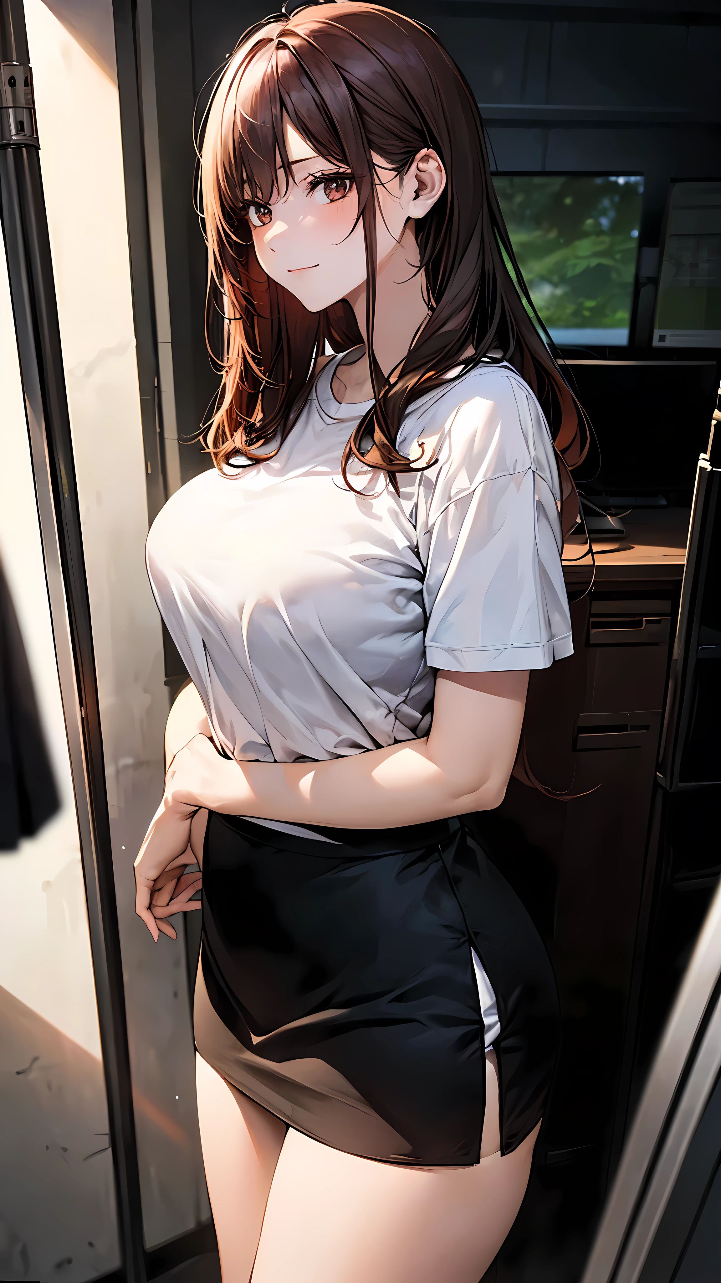 Anime girl in a short skirt standing in a bus - SeaArt AI