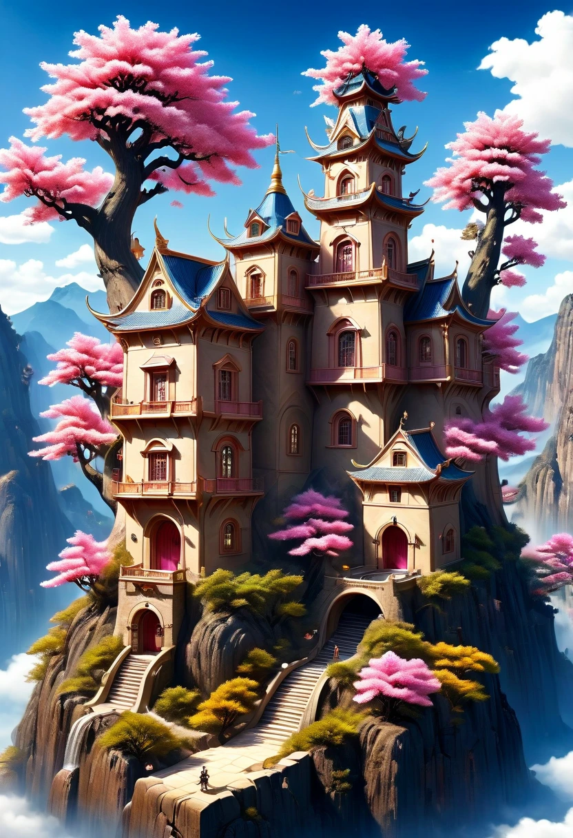 (best quality,4k,8k,highres,masterpiece:1.2),ultra-detailed,(realistic,photorealistic,photo-realistic:1.37),impressive dream-like castle,ethereal atmosphere,enchanting scenery,majestic stone walls,tall turrets,vibrant gardens,blooming flowers,golden sunlight streaming through,soft clouds floating in the sky,sparkling river winding around,peaceful reflection,a sense of mystery,fairy tale ambiance,impressive architectural details,grand entrance gate,strong fortress,immaculately carved sculptures,detailed stone masonry,shimmering moat surrounding,high tower with panoramic view,magnificent stained glass windows,elaborate balconies with intricate ironwork,royal flags fluttering in the breeze,splendid courtyard with a central fountain,glistening water cascading gently,elegant marble pathways,whispering willow trees,serene music filling the air,tranquil ambiance,impressive royal chambers with luxurious decor,magnificent chandeliers illuminating the rooms,rich tapestries adorning the walls,regal throne room with a golden throne and velvet drapes,royal banquet hall with a long, majestic table and ornate chairs,exquisite paintings and sculptures decorating the castle halls,feast of colors,detailed textures,impressive architecture,romantic and dreamy atmosphere,majestic and enchanting,perfect harmony of light and shadow,lively and vibrant colors,evoking a sense of awe and wonder.