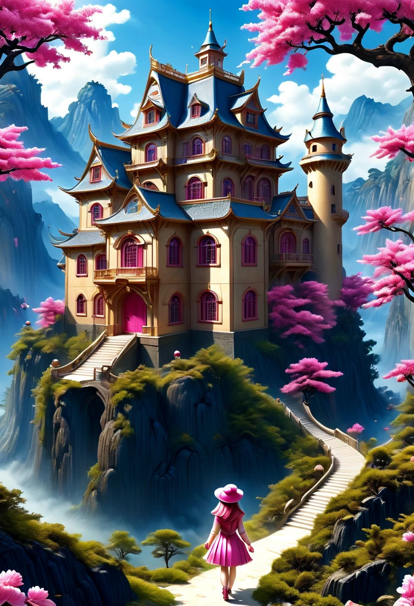 (best quality,4k,8k,highres,masterpiece:1.2),ultra-detailed,(realistic,photorealistic,photo-realistic:1.37),impressive dream-like castle,ethereal atmosphere,enchanting scenery,majestic stone walls,tall turrets,vibrant gardens,blooming flowers,golden sunlight streaming through,soft clouds floating in the sky,sparkling river winding around,peaceful reflection,a sense of mystery,fairy tale ambiance,impressive architectural details,grand entrance gate,strong fortress,immaculately carved sculptures,detailed stone masonry,shimmering moat surrounding,high tower with panoramic view,magnificent stained glass windows,elaborate balconies with intricate ironwork,royal flags fluttering in the breeze,splendid courtyard with a central fountain,glistening water cascading gently,elegant marble pathways,whispering willow trees,serene music filling the air,tranquil ambiance,impressive royal chambers with luxurious decor,magnificent chandeliers illuminating the rooms,rich tapestries adorning the walls,regal throne room with a golden throne and velvet drapes,royal banquet hall with a long, majestic table and ornate chairs,exquisite paintings and sculptures decorating the castle halls,feast of colors,detailed textures,impressive architecture,romantic and dreamy atmosphere,majestic and enchanting,perfect harmony of light and shadow,lively and vibrant colors,evoking a sense of awe and wonder.