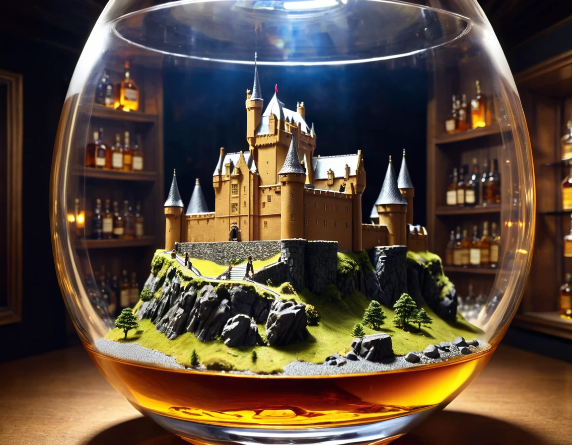 Diorama . There's a Scottish castle in a glass of whisky.Hyperdetalization. A masterpiece.