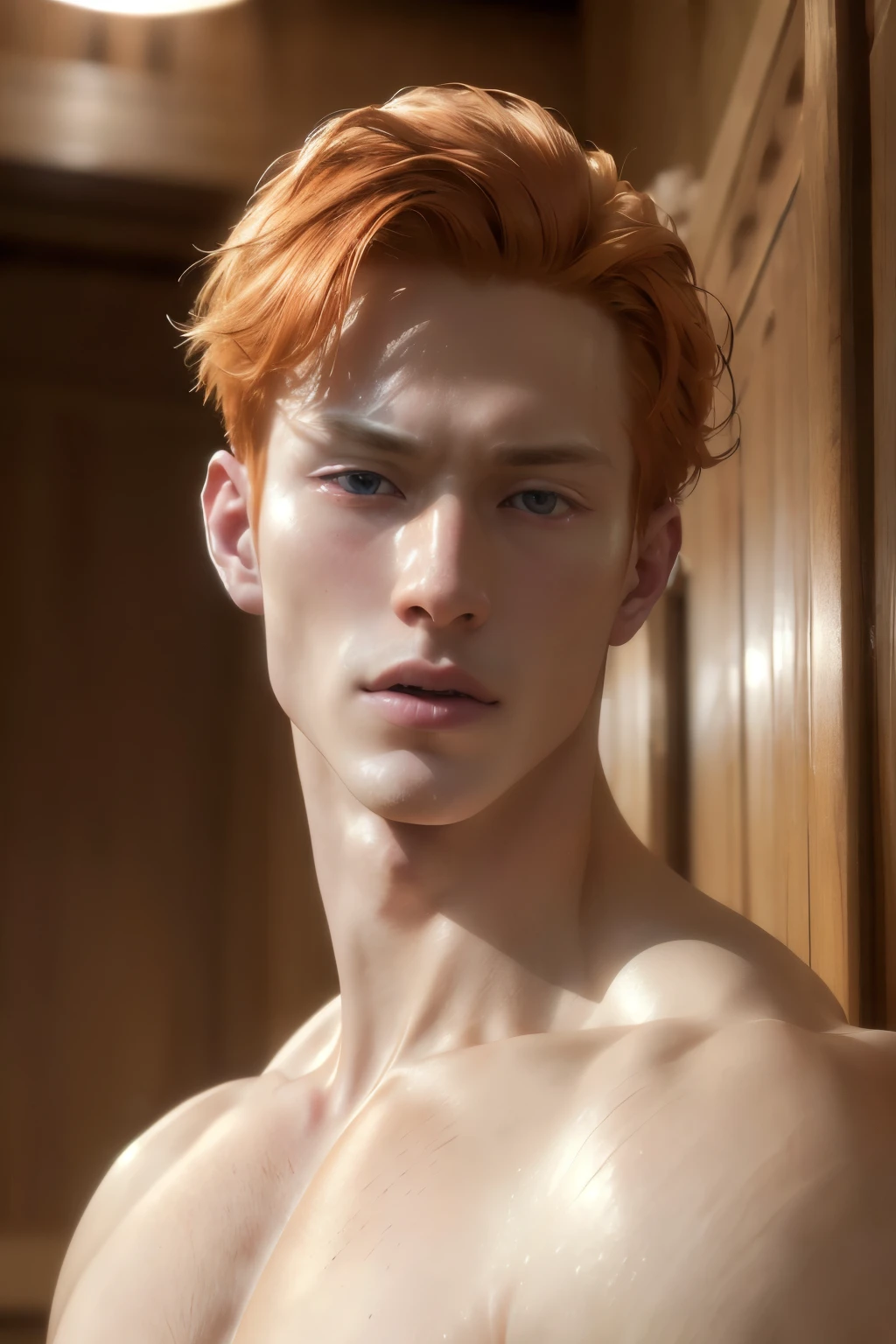 (8k, RAW photo, best quality, masterpiece:1.2), (realistic, photo-realistic:1.4), ultra-detailed, (high detailed skin:1.2), (asian) pale skin, white and ginger hair, handsome 1man,  