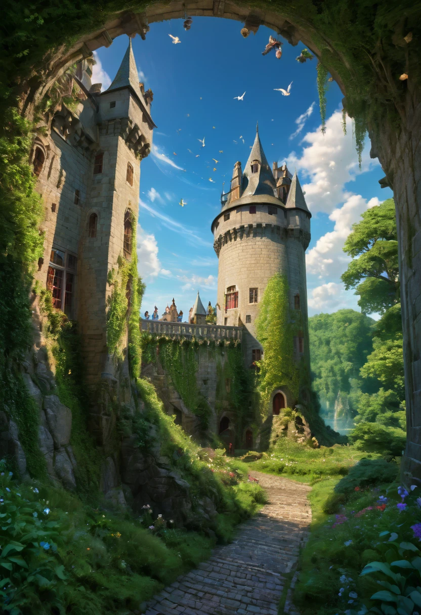 (magical, dreamlike, never-before-seen, enchanting, majestic castle),(hypnotizing, hyper-detailed, sharp focus, 4k, 8k, high-definition),(vivid colors, HDR, ultra-fine painting, professionally executed),(fairytale-like, surreal atmosphere, ethereal lighting),(mysterious, hidden doorways, grand staircase, towering spires),(whimsical, floating islands, cascading waterfalls, lush gardens),(mystical, shimmering crystals, sparkling chandeliers, intricate tapestries),(timeless beauty, graceful architecture, ornate carvings, stained glass windows),(elegant ballroom, ethereal ball gowns, dancers twirling),(captivating, magical creatures, unicorns, dragons),(enchanted forest, mysterious woods, twinkling fireflies),(spellbinding, starlit sky, shooting stars),(epic, awe-inspiring, masterpiece:1.2),(fantasy, concept artwork, imaginative),(storybook, fairytale, surreal),(emotion-evoking, breathtaking, artistically inspired).