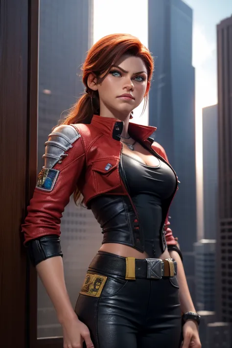 "a striking and detailed masterpiece by claire redfield in an alien city."