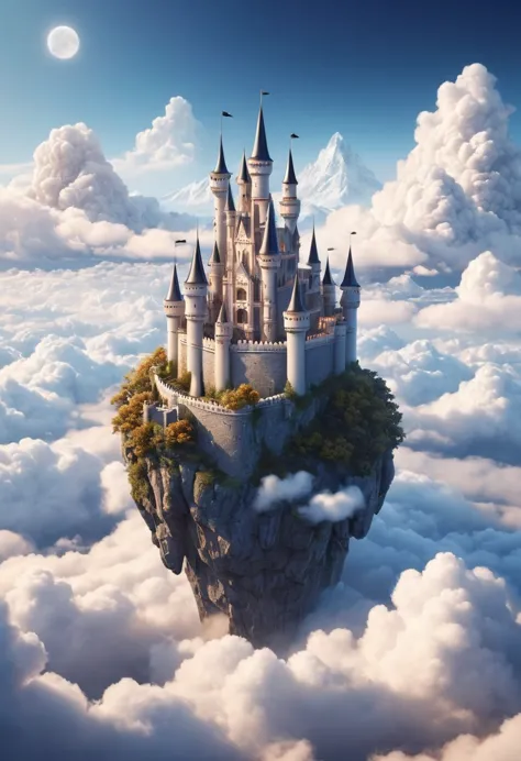 dream castle above clouds, (masterpiece, best quality, professional, perfect composition, very aesthetic, absurdres, ultra-detai...