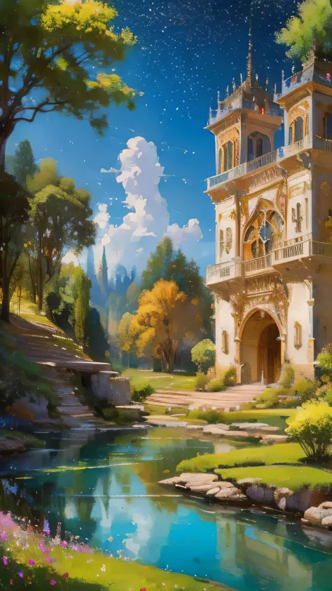 (Dreamy European Castle)、Atmospheric Oliva lighting、about,4kUHD、Great composition with great detail and vibrant colors、Render Oc...