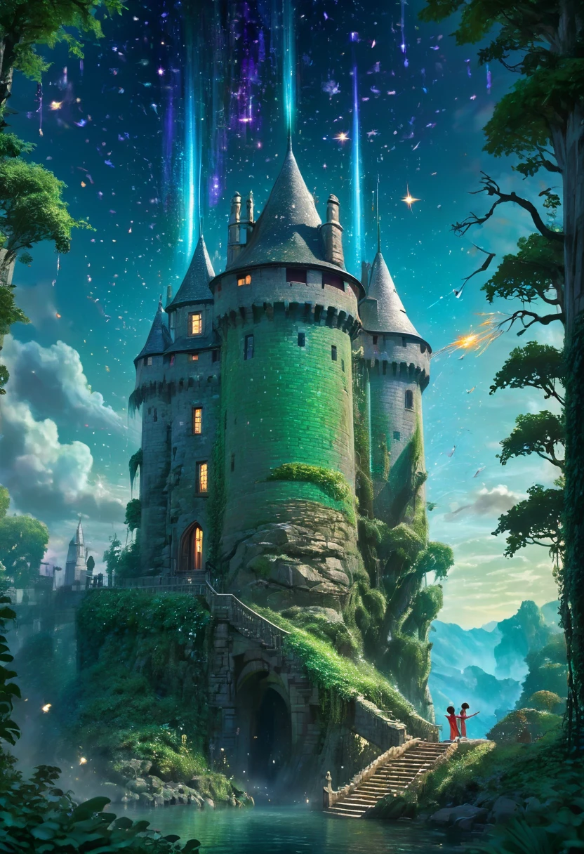 (magical, dreamlike, never-before-seen, enchanting, majestic castle),(hypnotizing, hyper-detailed, sharp focus, 4k, 8k, high-definition),(vivid colors, HDR, ultra-fine painting, professionally executed),(fairytale-like, surreal atmosphere, ethereal lighting),(mysterious, hidden doorways, grand staircase, towering spires),(whimsical, floating islands, cascading waterfalls, lush gardens),(mystical, shimmering crystals, sparkling chandeliers, intricate tapestries),(timeless beauty, graceful architecture, ornate carvings, stained glass windows),(elegant ballroom, ethereal ball gowns, dancers twirling),(captivating, magical creatures, unicorns, dragons),(enchanted forest, mysterious woods, twinkling fireflies),(spellbinding, starlit sky, shooting stars),(epic, awe-inspiring, masterpiece:1.2),(fantasy, concept artwork, imaginative),(storybook, fairytale, surreal),(emotion-evoking, breathtaking, artistically inspired).