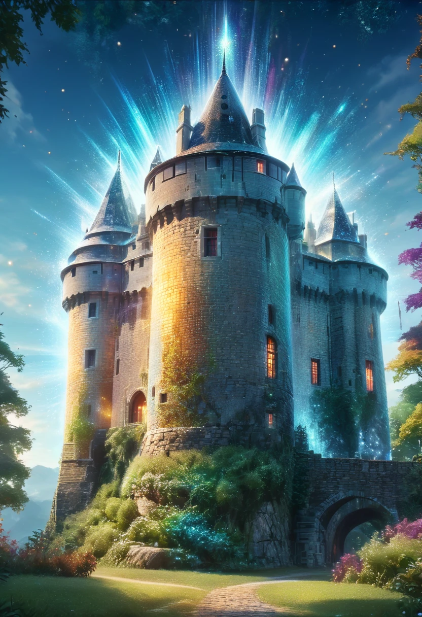 castle,crystal,magical,dreamlike,shimmer,ultra-detailed,sharpness,(best quality,4k,8k,highres,masterpiece:1.2),vivid colors,bokeh,HDR,ultra-fine painting,physically-based rendering,studio lighting,landscape