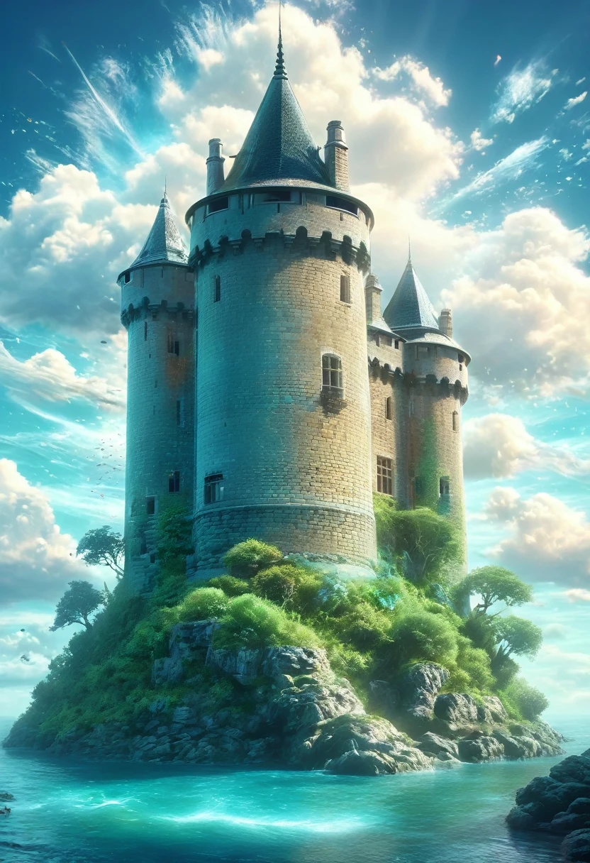 (best quality,4k,8k,highres,masterpiece:1.2),ultra-detailed,realistic:1.37,a beautiful castle in the clouds,dreamy,idyllic,ethereal,hyper-detailed,8k,HD,illustration,soft lighting,impressive architecture,floating in the sky,lush green landscape,outstanding craftsmanship,colorful fantasy,enchanted atmosphere,sublime beauty,meticulous attention to detail,towering turrets,grandiose entrance,unreal skies,endless horizon,enchanting scenery,whimsical clouds,floating islands,intricate textures,dreamlike haze,tranquil mood,magical vibes,serene atmosphere,Azure blue skies,gorgeous sunset,soft pastel tones,subtle gradients,awe-inspiring view,impressive scale,hidden secrets,secluded paradise,peaceful ambiance,mysterious aura,captivating charm,unforgettable experience.