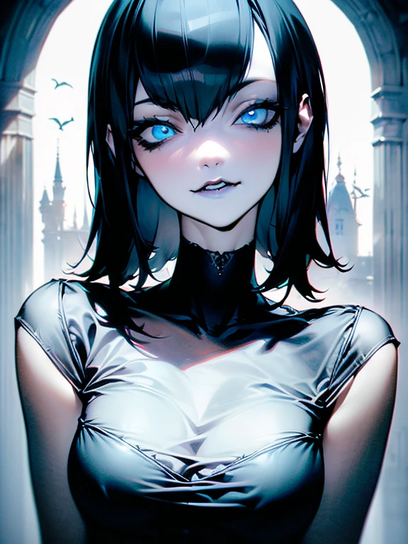 (digital artwork:1.3), 1 girl, SFW, mavis_dracula, 1 girl, Alone,, clear skin, quarter turn,1/4 body posture, top view of the body, focused eyes, looking at the viewer, (Coquettish facial expression:1.3), blue eyes, , in the early twenties,  old, gothic costume, luxurious spa with candlelight atmosphere, (masterpiece, Best Quality, absurdities, detailed, ultra-detailed:1.3), seductive, (trend on CGSociety, trend on pixiv, Winner of the competition:1.3)