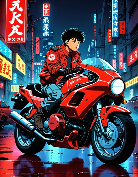 (main subject),(material),(additional details),(image quality),(art style),(color tone),(lighting)

Akira movie style, anime Aki...
