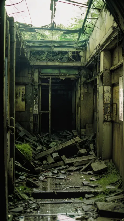 subway,moss,Showa,Collapse,Devastation,Inside the ruins,Glasses,Women,adventure,Black and White,