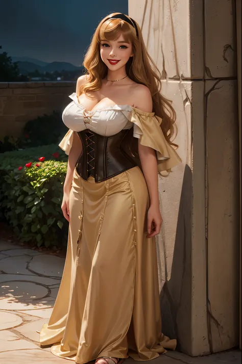 disneyaurora 27 years old, full body shot, beautiful woman (((shoulder length wavy caramel blonde hair))) (bangs:1.2) (dress, sh...