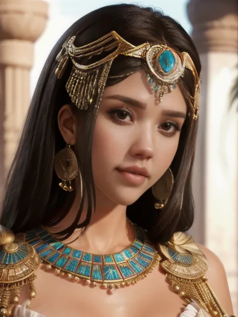 jessica alba as cleopatra,[jewelry],[egyptian clothes],[ancient egypt],4k,sharp image,detailed