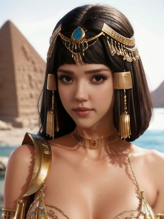 جيسيكا ألبا في دور كليوباترا,[مجوهرات],[ملابس مصرية],[مصر القديمة],4K,صورة حادة,مفصلة, جنسي