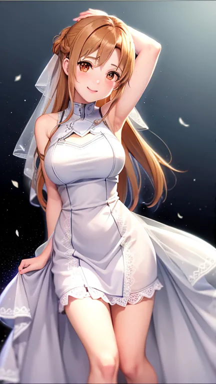 (vestido de novia:1.2),Asuna,sonrisa ligera,respira,sexy,mejor calidad