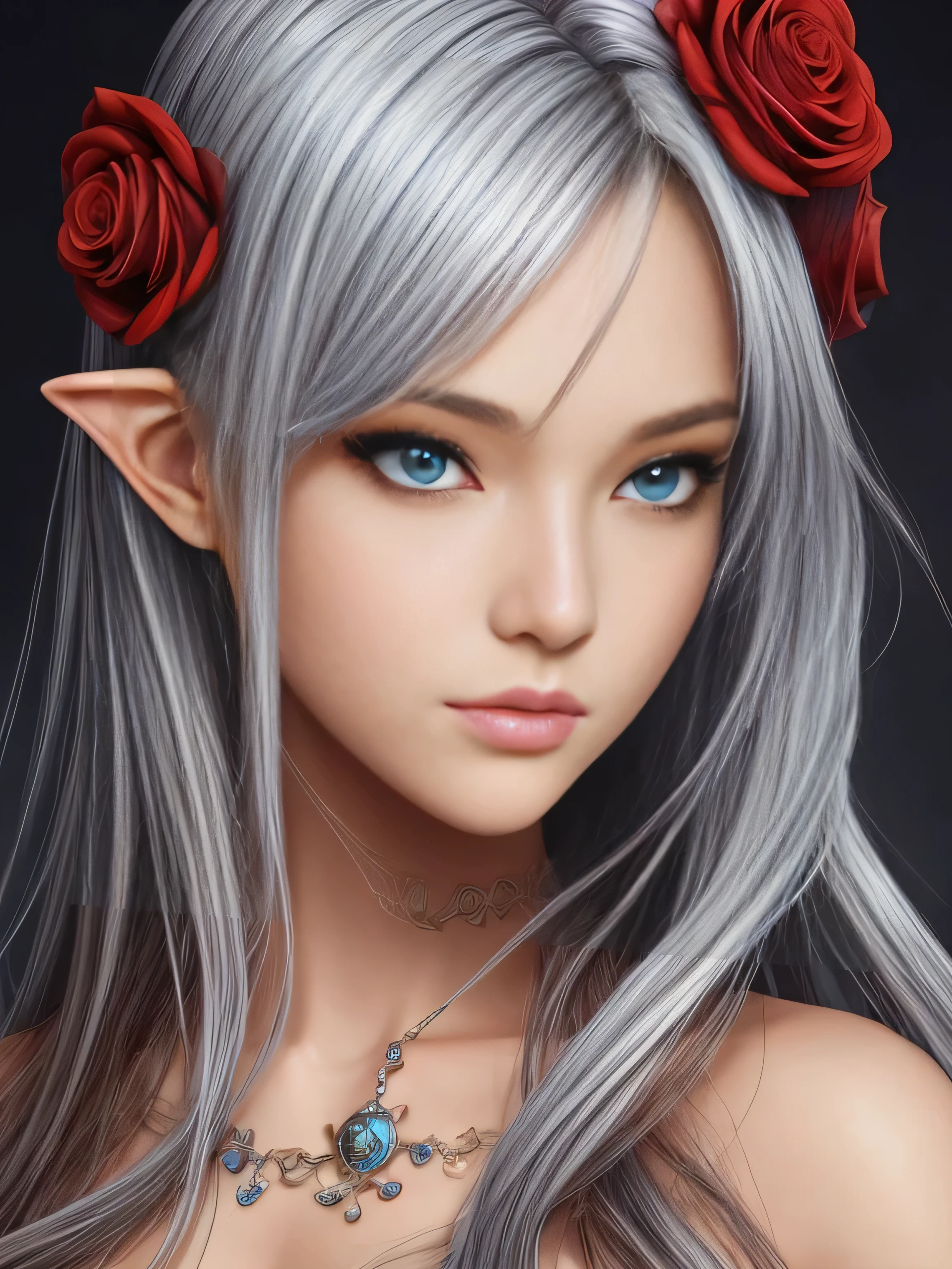 fille blonde aux yeux bleus et des roses rouges dans les cheveux, art conceptuel par Yang J, Gagnant du concours Artstation, art fantastique, extremely détaillé artgerme, artgerme. Haut detail, artgerme détaillé, artgerme. illustration animée, Style Artgerme, Fille elfe, modèle ig | artgerme, style d&#39;artgermee, artgerme style, Détails du personnage 8k, Haut quality anime art, Haut quality illustration, détaillé anime wallpapers, détaillé anime art, hyper réaliste, élégant, Haut quality realistic anime art, ((Des yeux finement dessinés)) [Perfectly détaillé eyes((De beaux yeux comme des bijoux) dessiné avec beaucoup de détails)[élèves clairement dessinés]],[lumière des yeux[Precise lumière des yeuxing]],[cils longs et beaux],[cheveux dessinés avec précision [Des cheveux beaux et brillants, détaillé]], (Perfect hand-détaillé [De beaux doigts sans dommage [beaux ongles]]), (Anatomie parfaite (des proportions parfaitement équilibrées)) [[portrait en pied]], [coordination parfaite des couleurs (Simulation précise de l&#39;interaction de la lumière et des matériaux)],([Détails précis](détaillé, Haut)),[Un art visuel qui raconte une histoire],((Hautest quality)Haut [[Dessin haute densité]])(Qualité 4K)