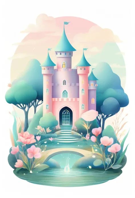 Dream Castle，Pastel tones，Light style，Comfortable and calm，nature，Warm and cosy，garden，Super detailed masterpiece, Dynamic, Good...
