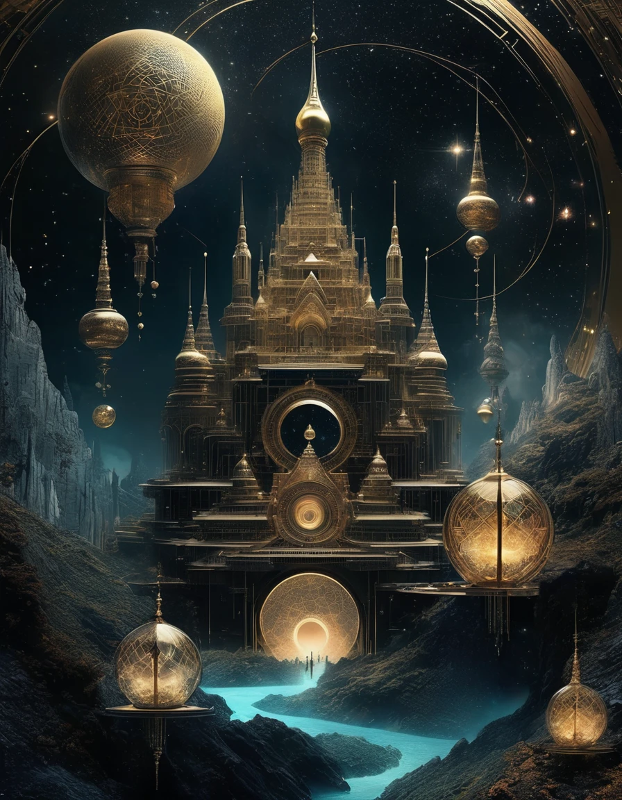 Magic Dream Castle, Sacred geometry, Clear focus, Floating Ghost Mage, Heaven and earth collapsed, Mobius strip, Black Hole, Lots of meteorites floating, Combination Magic Circle, call, The transformation of material and immaterial, Who Dick, and other complex ritual combinations , Mike Winkelmann style surreal digital art, Rolf Armstrong style: fractal, Alberto Vargas, 和 H&#39;style.R. liver. liver,Magical Realism,classical realism,Surrealism,imagination,Science fiction,from another realm,impossible,visual exaggeration,post cyberpunk,Nano punk,atom punch,gather,circuit,lightpainting,Aries seat,♈︎,Taurus seat,♉︎,Twin seat. ♊︎,cancer,♋︎,Scorpio seat,♏︎,Libra seat,♎︎,seat,♍︎,lion seat,♌︎,Shooter seat,♐︎. Capricorn seat,♑︎,Water bottle seat,♒︎,Pisces seat,♓︎,Unreal Engine,Octane Rendering,V-Ray,High Detail,high quality,high resolution,Surrealism,16K,Ultra wide angle,High Angle Shot,,Bioluminescence,
